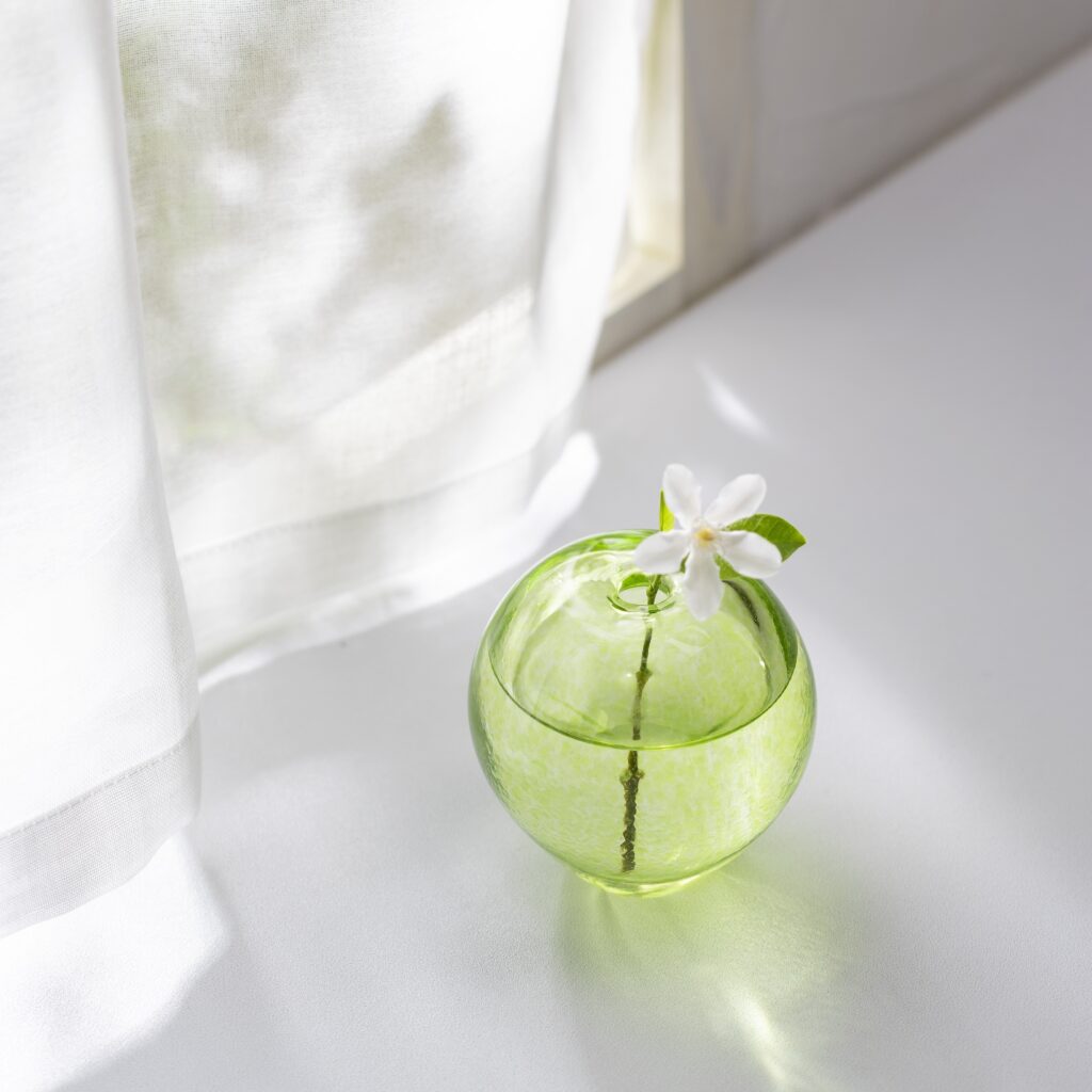 陽ざしに透ける、青りんごの透明感